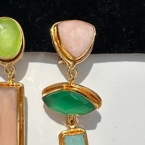 Sylvia Toledano Cascade Earrings Onyx Quartz Chalcedony 22k Gold Plated Bras$365 - Picture 12 of 16